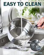 Cook N Home 3 Quart Stainless Steel Saucepan Set with Lid, Induction Compatible Milk Pots, Stay-Cool Silicone Handle, Mirror Polished 18/10 Cookware, Dishwasher & Oven Safe, Silver