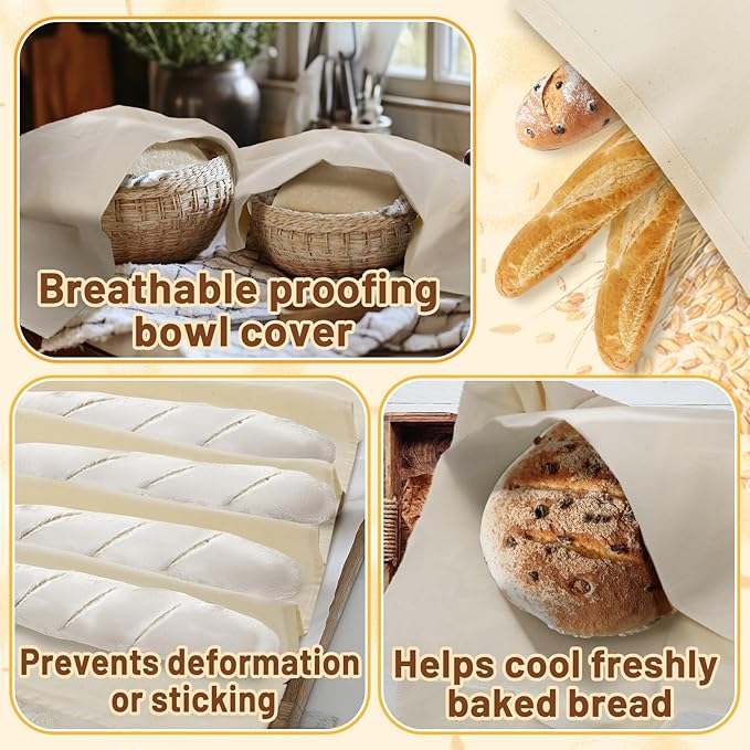 6pcs 100% cotton Tea Towels for Baking Sourdough - 28" Unbleached Bread Basket Flour Sack Towels, Proofing Cover Cloth for Dough Raising Baguettes Loaves Ciabatta, Bread Making Accessories Bakers Gift