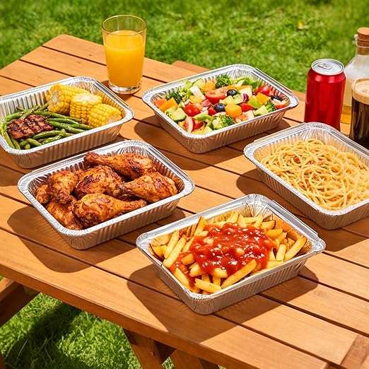 Aluminum Pans with Lids (100-Pack, 8.5"×6") 2.25 LB Capacity Foil Food Containers with Lids - 100 Pans and 100 Clear Lids - Disposable Tin Foil Pans - for Baking, Meal Prep and Freezer, Takeout