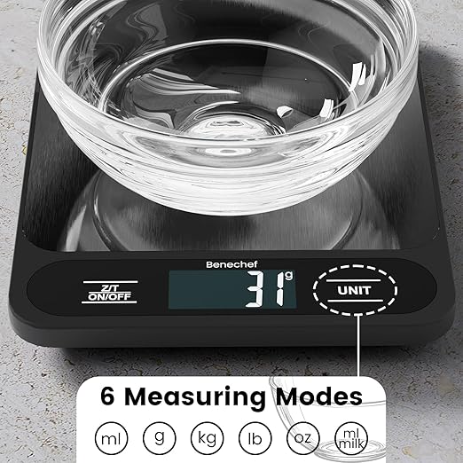 Food Scale, 22lb Ultra-Thin Digital Kitchen Scale, 1g/0.05oz Accuracy Ideal for Baking, Cooking, and Weight Loss Features 6 Measurement Units and LCD Display,Black,Easy to Clean, Batteries Included