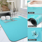 HotLive Dish Drying Mat for Kitchen Counter, Heat Resistant Drainer Mats with Non-slip Rubber Backed, Hide Stain Kitchen Super Absorbent Draining Mat, Easy to Clean Dish Rack Pad, Teal 18"x28"