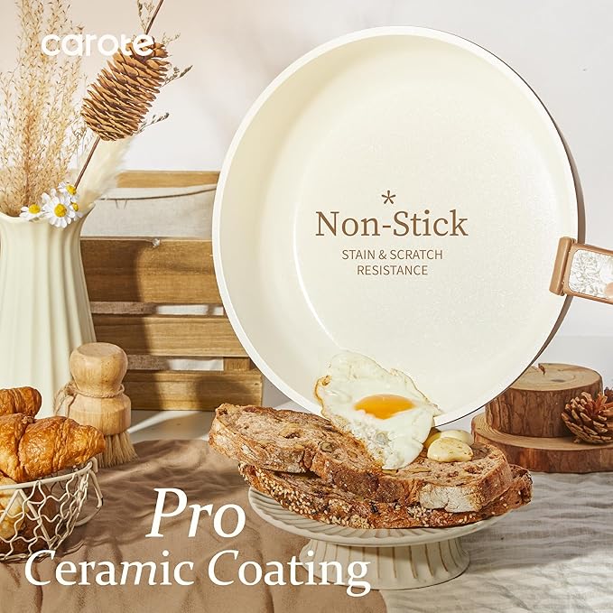 CAROTE 25-Piece Ceramic Cookware Set, Nonstick Pots and Pans Set with Detachable Handle, Non-Toxic Kitchen Cooking Set, Dishwasher & Oven Safe, Induction Compatible, PFAS Free, Chocolate