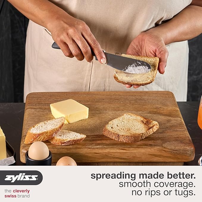 Zyliss Sandwich Knife & Condiment Spreader - Sandwich Spreader for Butter, Cream Cheese, & Jellies - Ergonomic Stainless Steel Spreading - Butter Spread for Bagels & Toast - Gray 4.7"