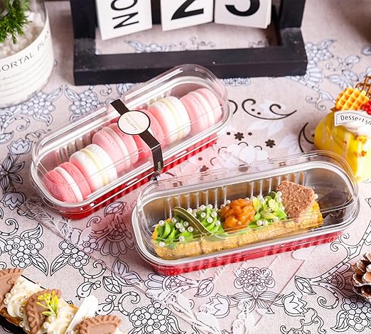 NPLUX 50 PACK Mini Cake Pans with Lids and Spoons, Rectangular Aluminum Foil Bread Pan, Mini Loaf Pans and Food Containers with Lids(Red, 6.8oz)