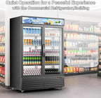 Tylza Commercial Refrigerator, Double Glass Door Display Beverage Fridge, 41.3 Cu Ft Upright Beverage Cooler Merchandiser with Replaceable Advertising Light Board, Rebound Door, Fast Cooling, Black