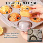 1 Pc Silicone Muffin Pans for Baking with Metal Reinforced Frame, Nonstick Cupcake Tray for Oven, 12 Cups Regular Size Silicone Molds for Egg Bites, Dishwasher Safe (Brown)