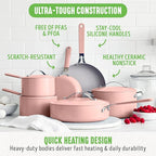 GreenLife 10-Piece Nonstick Ceramic Cookware Set, Lightweight Healthy PFAS-Free Pots & Pans with Lids, Dishwasher & Oven Safe, Durable Body, Silicone Stay-Cool Handles, Easy Release, Pink