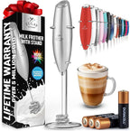 Zulay Kitchen Patented Tornado Triple Whisk Milk Frother with 4 Duracell Batteries – Handheld Foam Maker for Coffee, Lattes, Matcha & Hot Chocolate – Rich, Creamy Froth in Seconds - Bright Silver
