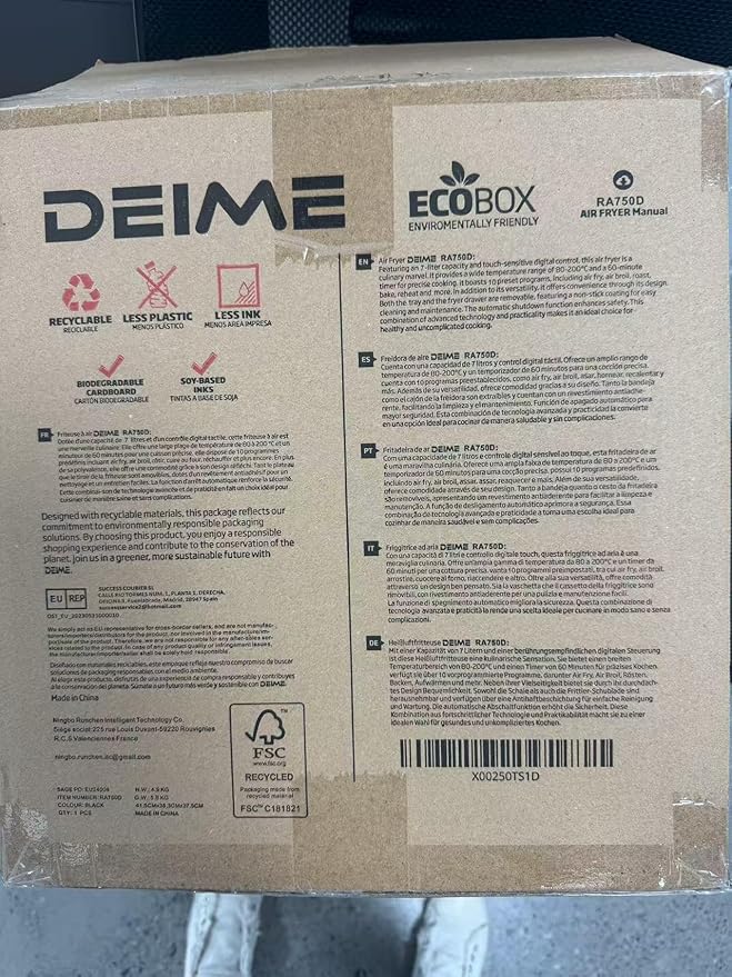 DEIME Air Fryer 7.2 QT 1700W Oilless Oven Healthy Cooker Air Fryers Large Capacity with 8 Presets, LCD Touch Screen, Customerizable Cooking, Non-Stick Basket (Black)