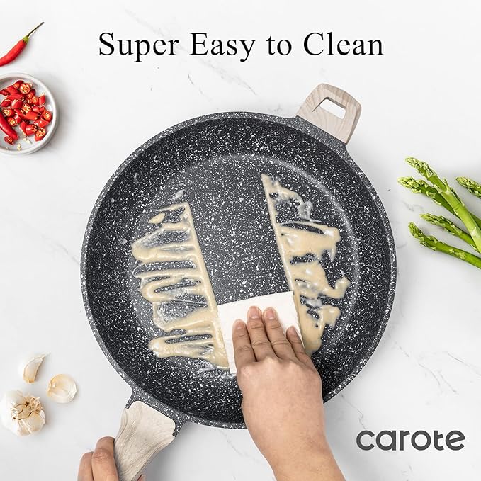 CAROTE 12inch Nonstick Frying Pan Skillet,Non Stick Granite Fry Pan Egg Pan Omelet Pans, Stone Cookware Chef's Pan, PFOA Free,Induction Compatible