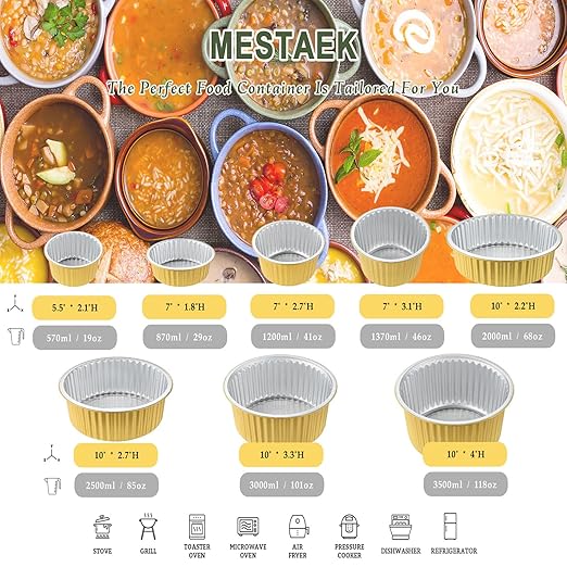 10" Deep Round Aluminum Foil Pans with Lids (5 Pack), Heavy Duty Grease-Resistant Containers for Baking, Heating, Meal Prep & Food Storage, 4" Depth, 118oz