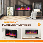 HOMCOM 50" Electric Fireplace Recessed and Wall Mounted with Remote, 750W/ 1500W Ultra-Thin Fireplace Heater and Linear Fireplace with Timer, 12 Color Flame Effect, Crystal, Black