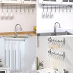 Dseap Kitchen Utensil Holder Hanger, Pot and Pan Rack Wall Mounted, Kitchen Rail with 8 Hooks for Hanging Cooking Utensils, Mugs, Spoons, Wall Mounted, Silver