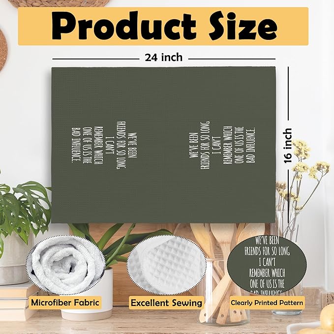 Funny Sarcastic Friend Gifts Green Kitchen Towels, Humorous Friendship Gifts Hand Towels for Bathroom, Long Distance Friendship Gifts Decorative Tea Towels Dish Towels,BFF Gifts, 16x24 Inch