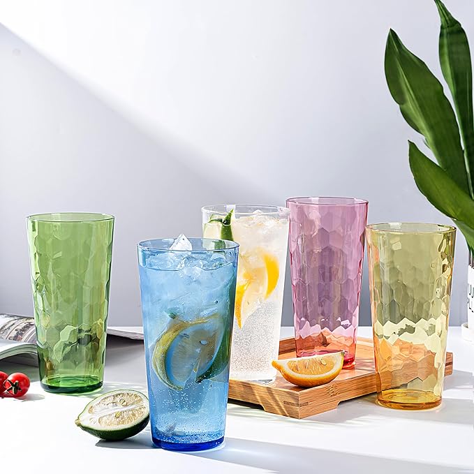 KOXIN-KARLU Mixed Drinkware 26-ounce Plastic Tumbler Acrylic Water Glasses, set of 8 Clear