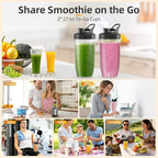 Smoothie Blender, 1500W Personal Blender for Smoothies, Shakes and Nutrient Extractions with 27oz*2 Portable Cup and Lid