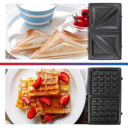 Total Chef 4 in1 Grill Waffle Maker - Mini Belgium Waflera, Sandwich, Panini Press Machine, Electric, Non-Stick Removable Plates, Easy To Clean Countertop Cooking Kitchen Appliance For Breakfast