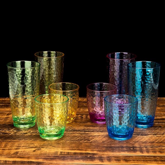 Set of 6 Hammered Style 15-ounce/430ml Acrylic Glasses Plastic Tumbler,BPA Free,Dishwasher Safe (Multi color)