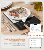 KUAIVO Smart Nutrition Food Scale with TFT Display, Tracks Calories, Fat, Carbs & Protein, Works with App for Daily Reports, 50 Built-in Foods, 23 Nutrients, Digital Kitchen Scale for Meal Prep