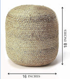 100% Natural Jute Pouf Handmade Braided Ottoman - Farmhouse Rustic Accent Furniture - Footrest Round Bean Bag - for Living Room Bedroom Kids Room (Natural, 16" x 16" x 18")