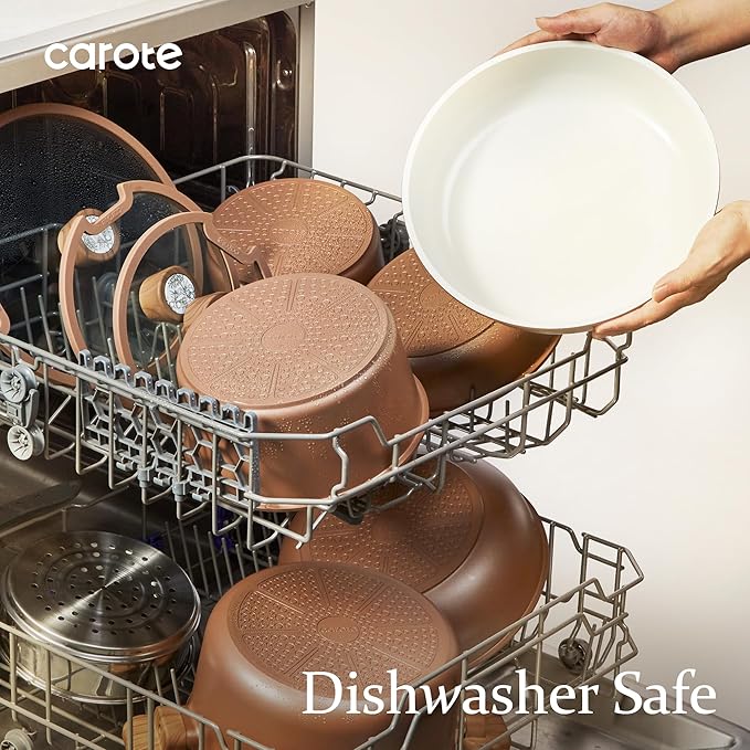 CAROTE 25-Piece Ceramic Cookware Set, Nonstick Pots and Pans Set with Detachable Handle, Non-Toxic Kitchen Cooking Set, Dishwasher & Oven Safe, Induction Compatible, PFAS Free, Chocolate