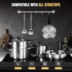 Meythway 14-Piece Stainless Steel Cookware Set for Induction Stovetops – Non-Toxic Pots & Pans with Stay-Cool Handles, Glass Lids, Steamer, Pot Mats & Utensils – Dishwasher Safe Kitchen Cookware