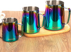Milk Frothing Pitcher Colorful 350ml (12oz) Steaming Pitchers Stainless Steel Milk Coffee Cappuccino Latte Art Barista Steam Pitchers Milk Jug Cup with Decorating Art Pen