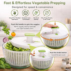Brieftons QuickPush Salad Spinner: Large 6.3-Quart Vegetable Washer Dryer Strainer Drainer, Easy One-Handed Handle & Brake, Fast Spin Cycles, Compact Storage, to Wash, Clean & Dry Vegetables, Fruits