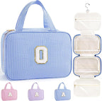 TOPEAST Travel Toiletry Bag for Women - Hanging Toiletry Bag Makeup Bag, Portable Toiletries Cosmetic Bag, Airplane Travel Essentials - Letter O, Blue