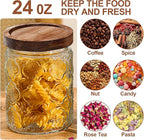 6-Pack 24 OZ Vintage Glass Jar with Lid, Airtight Food Storage Canisters with Bamboo for Kitchen Counter Pantry, Ideal for Coffee, Candy, Tea, Oats, Sugar, Cookies Decorative Jars
