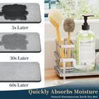 Consumest Sponge Holder for Kitchen Sink - Sink Caddy Organizer with Water Absorbing Stone Tray, Detachable Brush Holder, Stainless Steel Kitchen Counter Organizer Rack, Silver