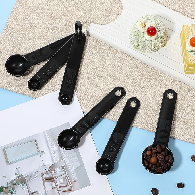 5Pcs Black Measuring Spoons Universal Easy to Read Measuring Cup and Spoon Set with Soft Grip Handle Plastic Cups and Spoons for Baking&Kitchen Hang Hole and Nesting for Easy Storage