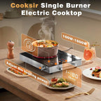 Single Burner Electric Cooktop - 110V Portable One Burner Hot Plate 1800W, Countertop Electric Stove top for Home, Camping, RV, Timer, Child Lock, Steam, BBQ, Stir Fry, 110-120V Plug in