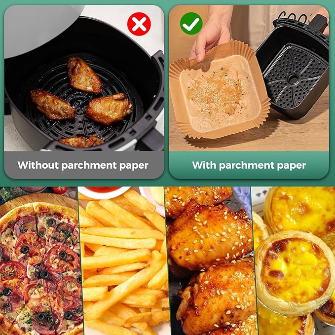 1000 Pcs Air Fryer Paper Liners Value Pack, 8" Square Air Fryer Liners Disposable, Heavy-Duty Parchment Paper for 5-8 qt Airfryer Basket, Non-Stick & Grease-Proof Baking Liner for Oven Pan
