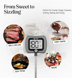 Digital Candy Thermometer with Pot Clip, 10" Long Stainless Steel Probe, Instant Read Kitchen Thermometer for Cooking, Baking, and Candy Making (Gray)