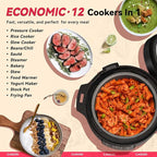 CARORI 1200W 12-in-1 Electric Pressure Cooker 8Qt, Stainless Steel Pressure Cooker, Slow Cook Rice Cooker Steamer Sauté, Yogurt Maker, Warmer & Sterilizer with Recipe, Safer Venting Design, Sliver