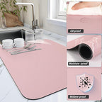 HotLive Dish Drying Mat for Kitchen Counter, Heat Resistant Drainer Mats with Non-slip Rubber Backed, Hide Stain Kitchen Super Absorbent Draining Mat, Easy to Clean Dish Rack Pad, Pink 16"x20"