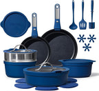 CAROTE 22pcs Pots and Pans Set Non Stick, Nonstick Cookware Set, Dishwasher/Oven/Fridge Safe Pots and Pans, Removable Handle RV Oven Safe Cookware, Induction Kitchen Set, Blue