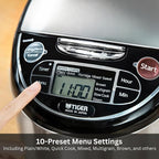TIGER JAX-T10U-K 5.5-Cup (Uncooked) Micom Rice Cooker and Warmer with Tacook Food Steamer Cooking Tray Technology and 10 Auto-Cook Settings, Stainless Steel Black