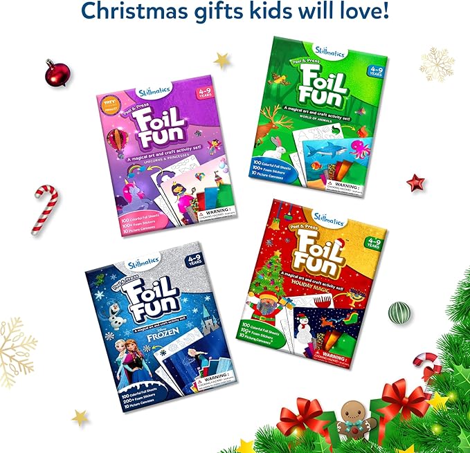 Skillmatics Foil Fun - Christmas Ornaments, Mess Free Art for Kids, Festive Holiday Craft Kits, DIY Decor Creative Activity, Gifts for Girls & Boys Ages 4, 5, 6, 7, 8, 9, and Up