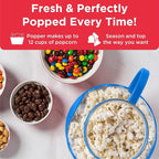 Ecolution Patented Micro-Pop Microwave Popcorn Popper with Temperature Safe Glass, 3-in-1 Lid Measures Kernels and Melts Butter, Made Without BPA, Dishwasher Safe, 3-Quart, Blue