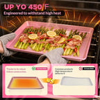 Professional Non-Stick Baking Sheets Set, 3-Piece Heavy Duty Carbon Steel Cookie Sheets with Oven Safe & Even Heating for Baking, Roasting, Cooking (Pink)