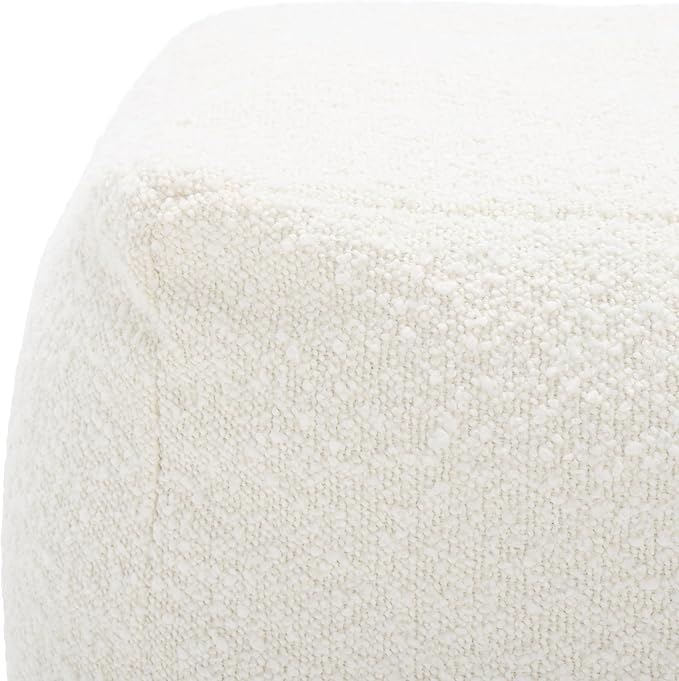 SAFAVIEH Couture Collection Samuels Ivory Boucle Ottoman Square Pouf (Fully Assembled)