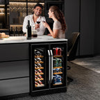 ROVSUN 34 Bottle Wine Fridge - Dual Zone Beverage Refrigerator w/Independent Temp Control & LED Panel, Built-in/Freestanding/Under Counter Chiller for Red/White Wine, Champagne, Beer