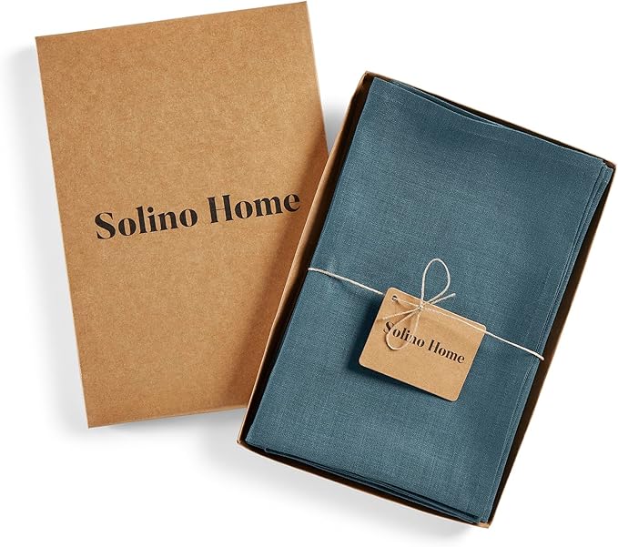 Solino Home Linen Napkins Set of 4-100% Pure Linen Peacock Blue Dinner Napkins Cloth 20 x 20 Inch for Winter - Fete, Handcrafted and Machine Washable