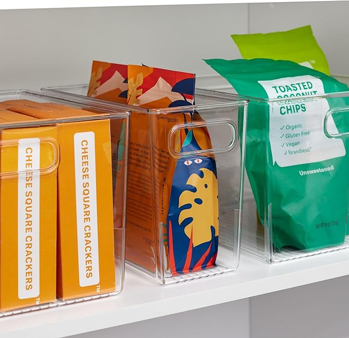 Linus Multi-Purpose Storage Bin with Handles for Kitchen, Pantry, Cabinet, Nursery, Crafts - 12" x 10" x 8", Clear