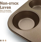Satax Muffin Pan for Baking, Nonstick Cupcake Tin 6 Cup,sets of 2,Heavy Duty Steel Muffin Pan (Gold, 6-cup)