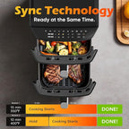 Dual Basket Air Fryer, 12.6QT Family-Size for 10–12 People, XL Basket for 6LB Whole Chicken, DoubleStack Compact Design, 10-in-1 Functions with Reheat, Dehydrate & SyncFinish, Dishwasher-Safe, Black