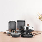 DishDelight 17 Piece Pots and Pans Set Non Stick, Nonstick Induction Granite Kitchen Cookware Set, Non Toxic Cookware Set with Frying Pans and Saucepan, Cooking Sets Pots and Pans, Black
