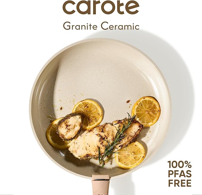CAROTE 22PCS Pots and Pans set Non Stick, Ceramic Cookware Set, RV Kitchen Cooking Set Removable Handles, Oven Safe, Induction Coolware, Non-toxic Kitchen Cooking Set, PFAS and PFOA Free